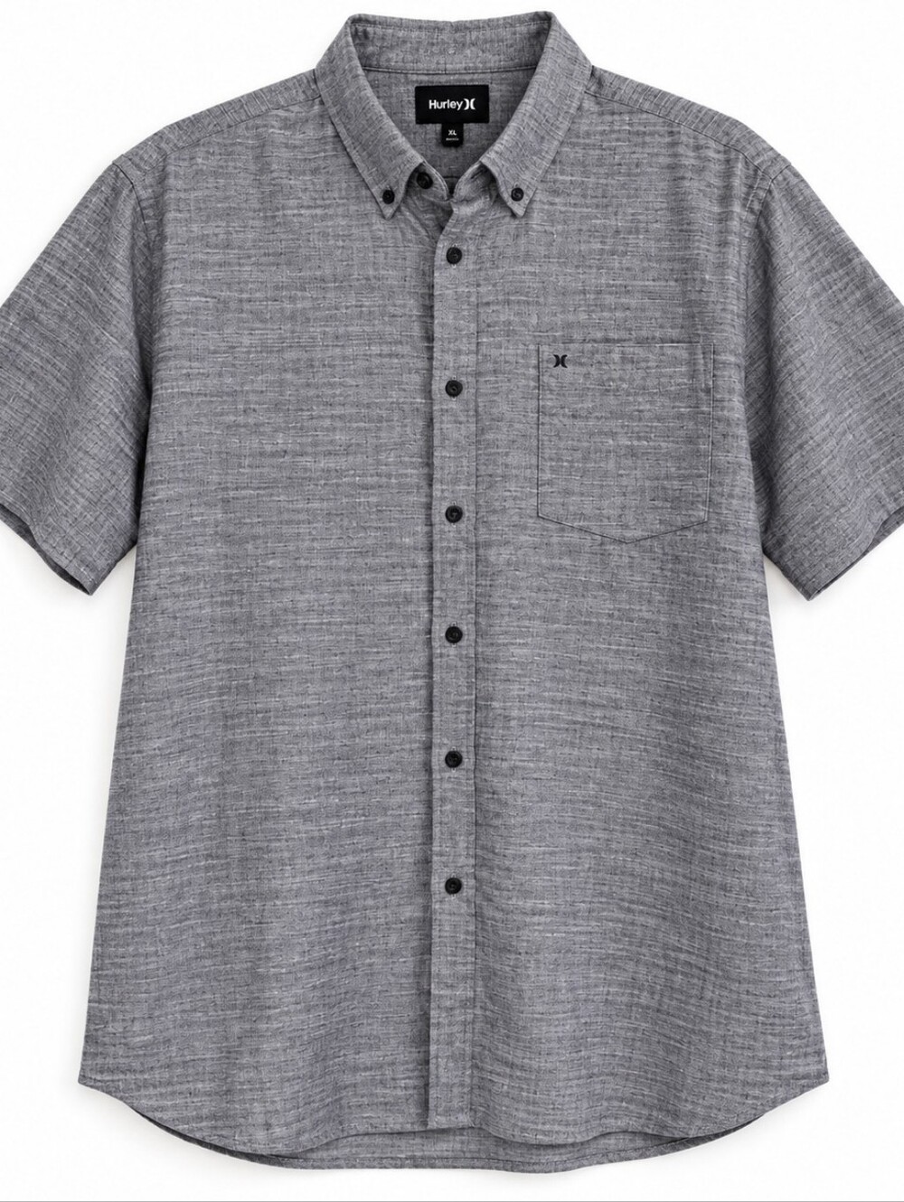 Hurley Men's XL Heather Gray Cotton Short Sleeve Button Up Shirt